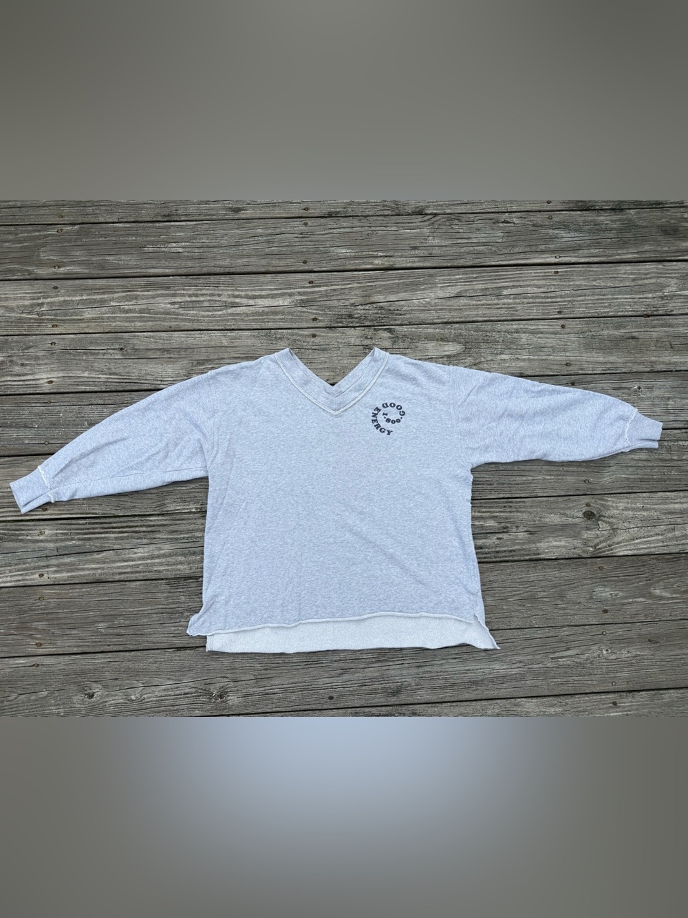 aerie Gray Oversized V-Neck Graphic Sweatshirt